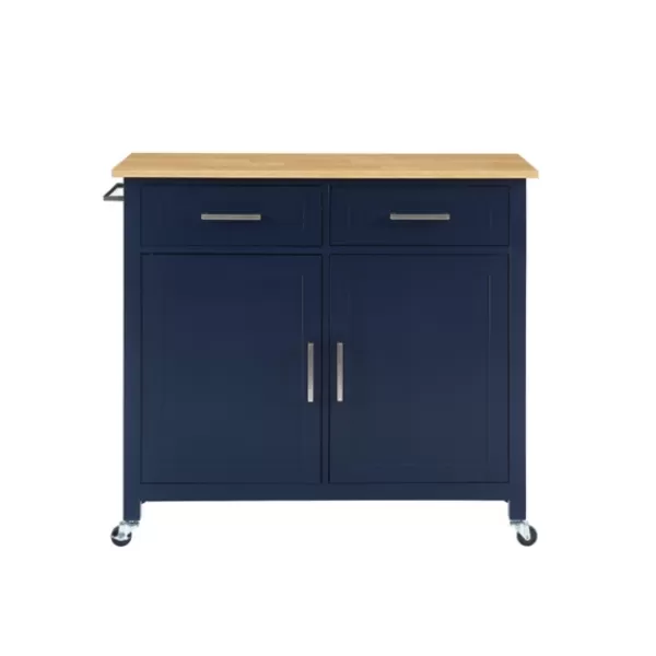 Kitchen Islands & Bar Carts-Kirkland's Home Navy Industrial Kitchen Cart Blue