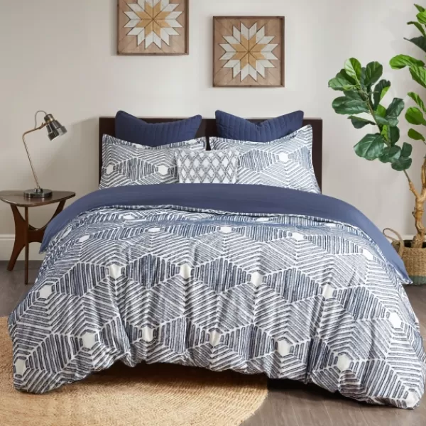 Comforters-Kirkland's Home Navy Jacquard 3-Pc. California King Comforter Set Blue/White