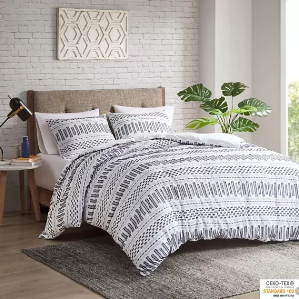 Comforters-Kirkland's Home Navy Jacquard California King 3-Pc. Comforter Set Ivory/Blue