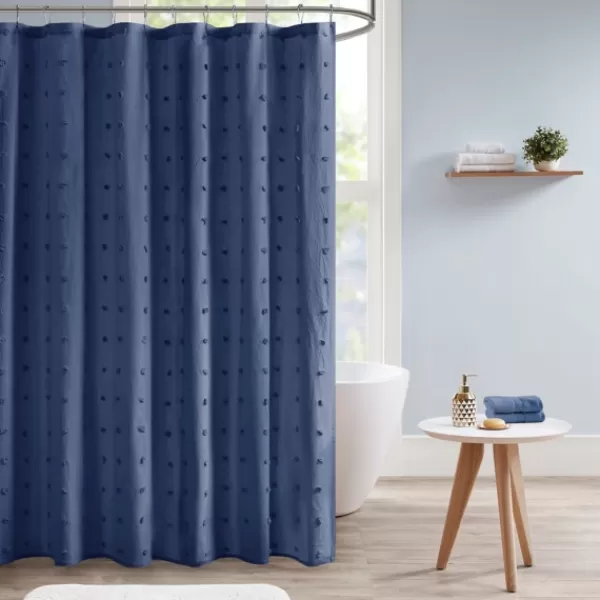 Shower Curtains-Kirkland's Home Navy Jacquard Pom Pom Cotton Shower Curtain Blue