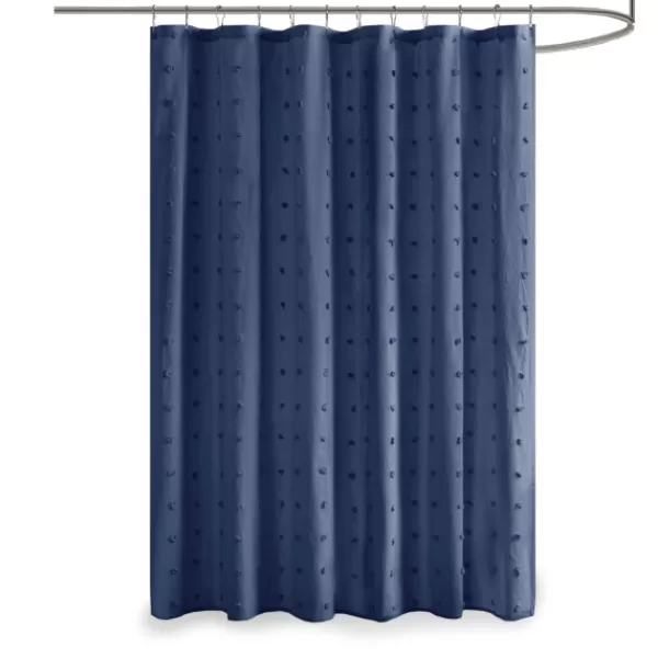 Shower Curtains-Kirkland's Home Navy Jacquard Pom Pom Cotton Shower Curtain Blue