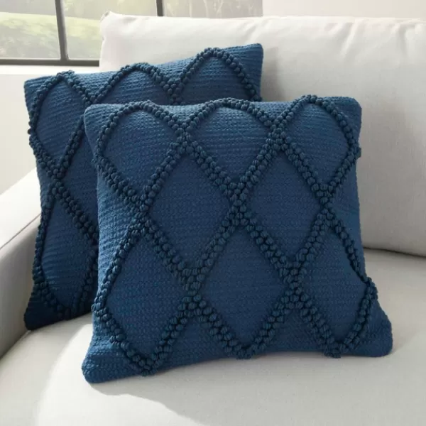 Pillows-Kirkland's Home Navy Knotted Lattice Throw Pillows, Set Of 2 Blue