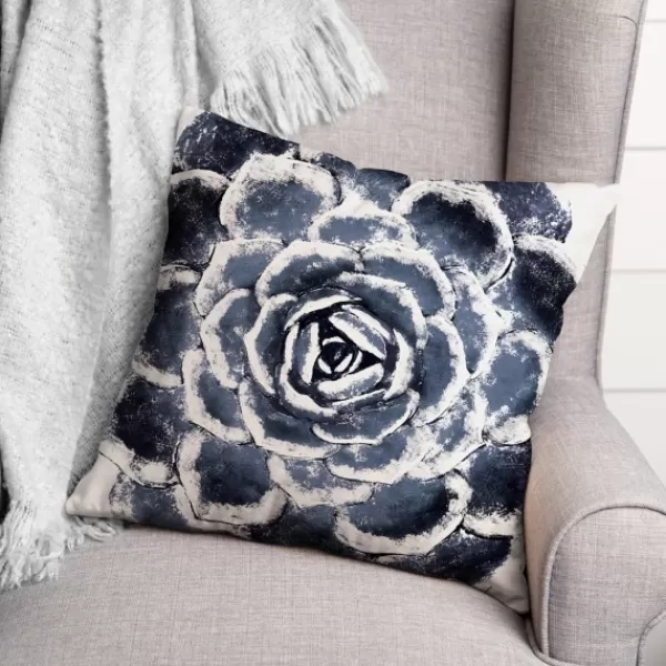 Pillows-Kirkland's Home Navy Large Succulent Pillow Blue