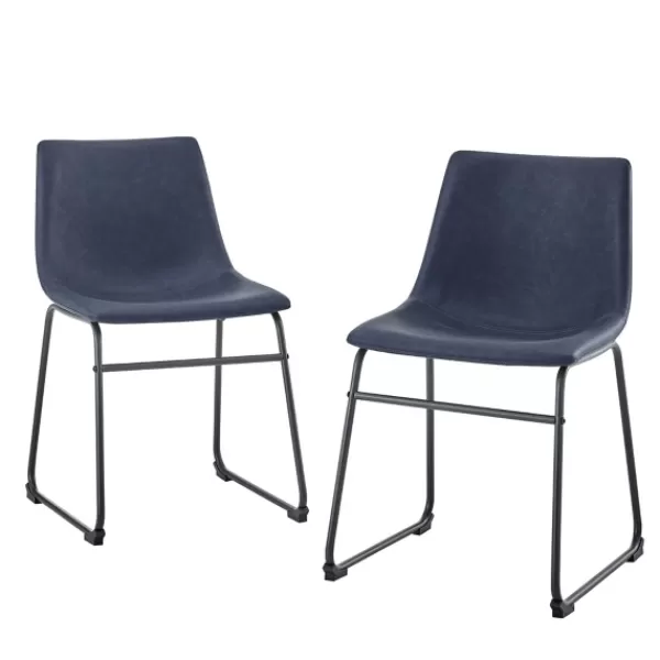 Dining Chairs-Kirkland's Home Navy Leather Industrial Dining Chairs, Set Of 2 Blue