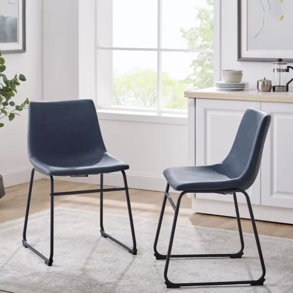 Dining Chairs-Kirkland's Home Navy Leather Industrial Dining Chairs, Set Of 2 Blue