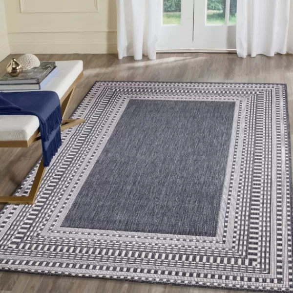 Outdoor Rugs-Kirkland's Home Navy Linear Macy Indoor/Outdoor Area Rug, 4X7 Blue