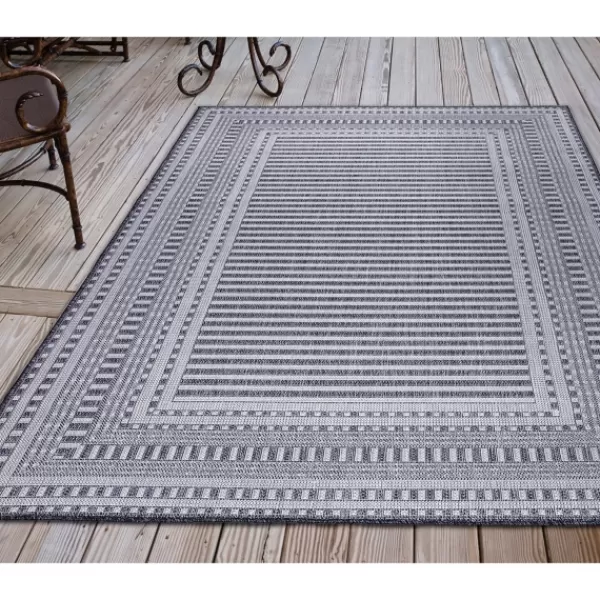 Outdoor Rugs-Kirkland's Home Navy Linear Macy Indoor/Outdoor Area Rug, 4X7 Blue