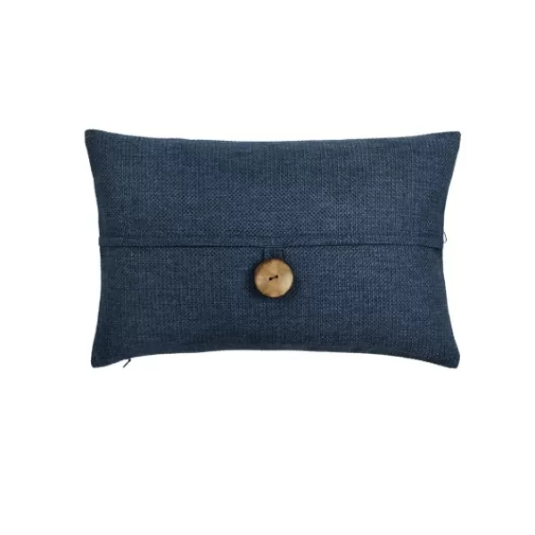 Pillows-Kirkland's Home Navy Linen And Button Lumbar Pillow Cover Blue