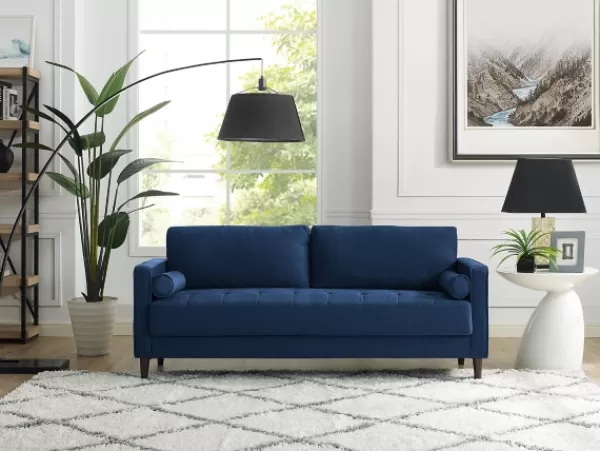 Sofas & Loveseats-Kirkland's Home Navy Lumbar Eucalyptus Sofa Blue