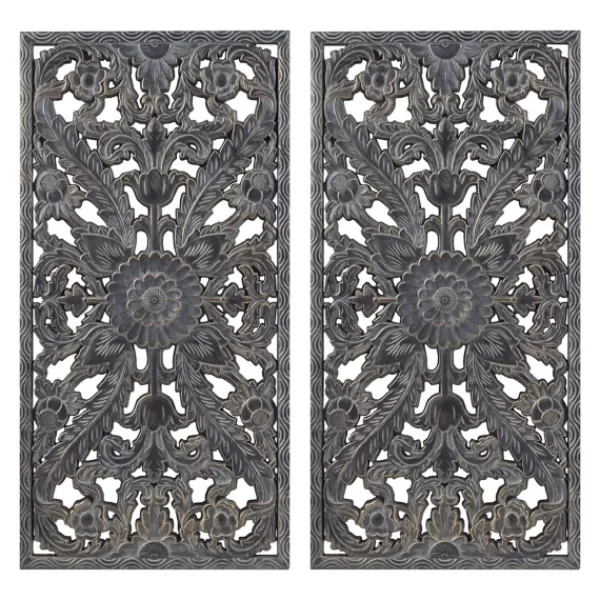 Wall Plaques-Kirkland's Home Navy Madison Park Floral Wall Plaques, Set Of 2 Blue