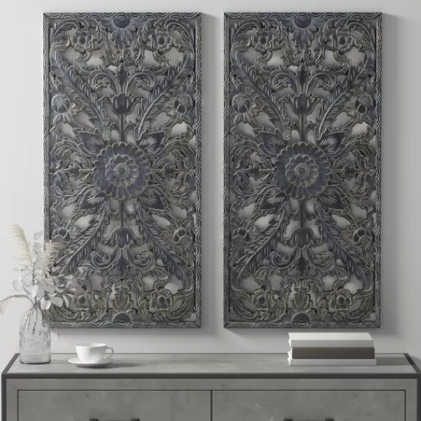 Wall Plaques-Kirkland's Home Navy Madison Park Floral Wall Plaques, Set Of 2 Blue