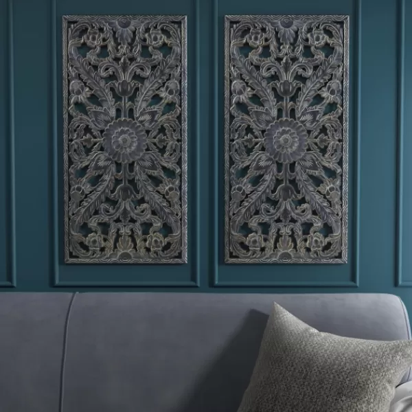 Wall Plaques-Kirkland's Home Navy Madison Park Floral Wall Plaques, Set Of 2 Blue