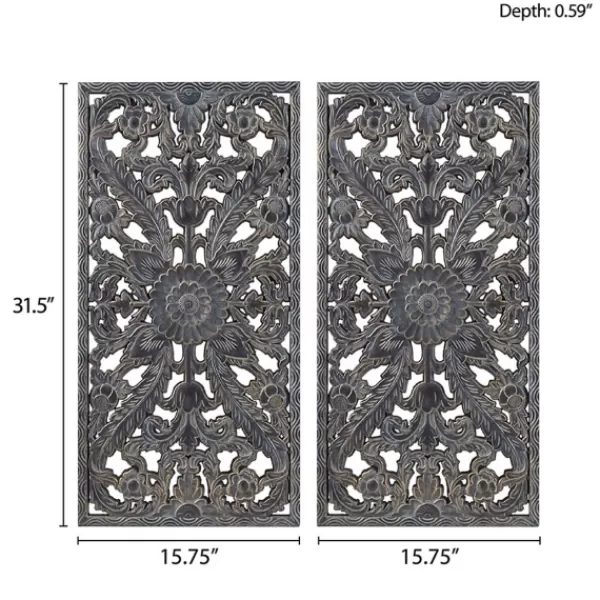 Wall Plaques-Kirkland's Home Navy Madison Park Floral Wall Plaques, Set Of 2 Blue