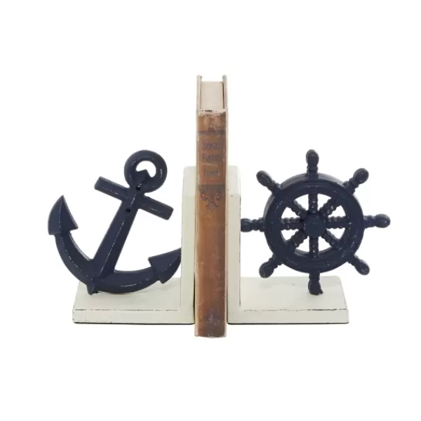 Decorative Accents-Kirkland's Home Navy Metal Coastal Bookends, Set Of 2 Blue/White