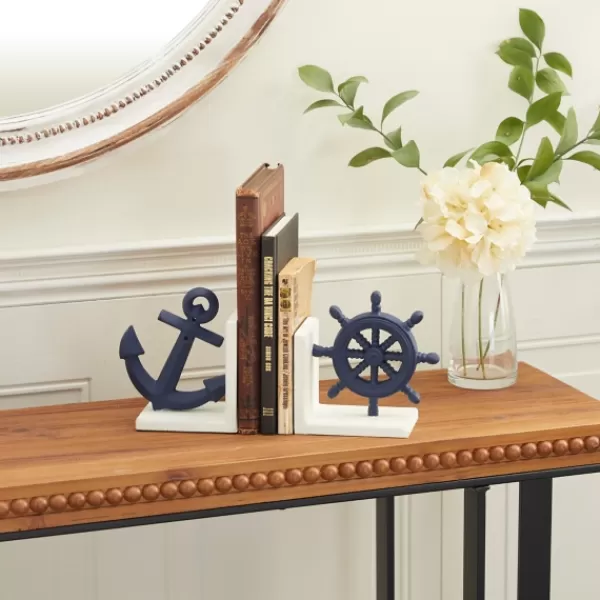 Decorative Accents-Kirkland's Home Navy Metal Coastal Bookends, Set Of 2 Blue/White