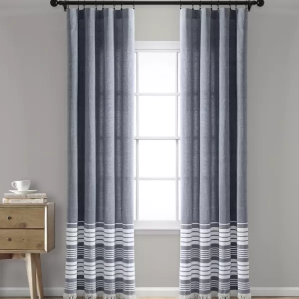 Curtains & Drapes-Kirkland's Home Navy Nantucket Fringe Curtain Panel Set, 84 In. Blue/White