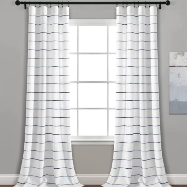 Curtains & Drapes-Kirkland's Home Navy Ombre Stripe Curtain Panel Set, 84 In. Blue/White