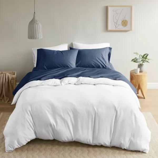 Bed Sheets-Kirkland's Home Navy Peached Percale 4-Pc. King Sheet Set Blue