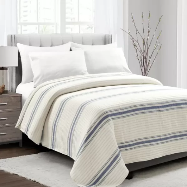 Quilts-Kirkland's Home Navy Pick Stitch Stripe Queen Quilt Blue/White