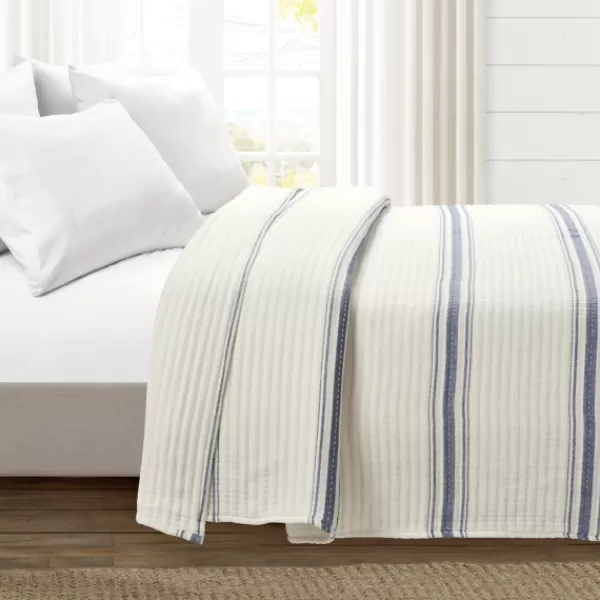 Quilts-Kirkland's Home Navy Pick Stitch Stripe Queen Quilt Blue/White