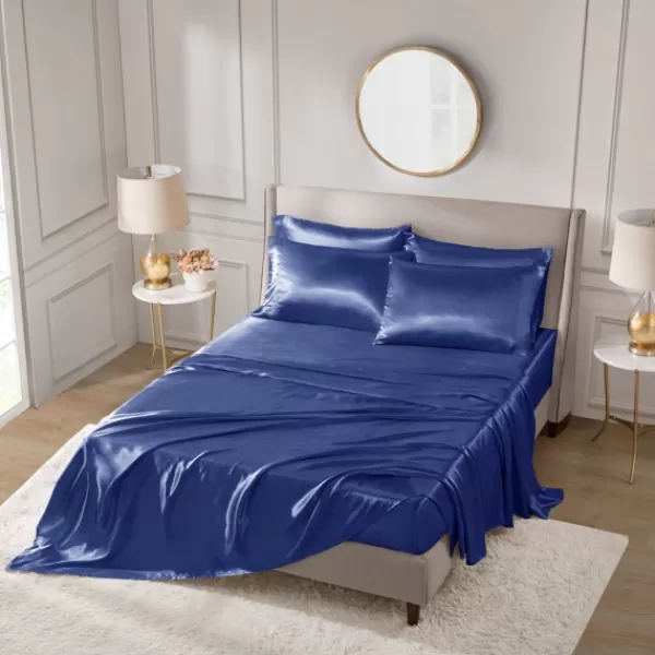 Bed Sheets-Kirkland's Home Navy Satin 6-Pc. Full Sheet Set Blue