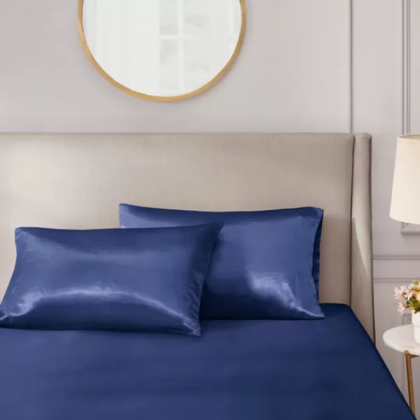 Bed Sheets-Kirkland's Home Navy Satin King 2-Pc. Pillow Case Set Blue