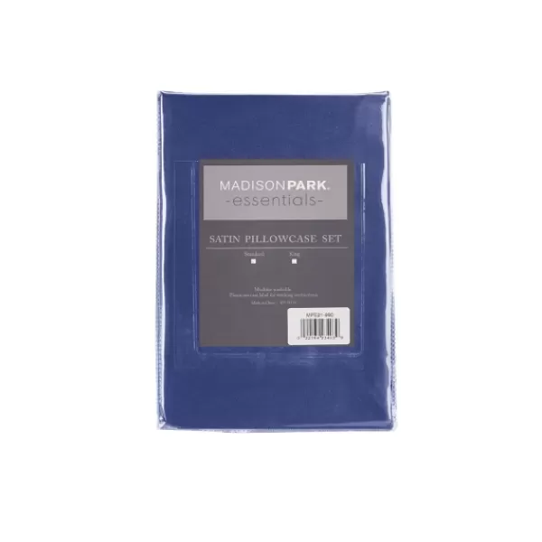 Bed Sheets-Kirkland's Home Navy Satin Standard 2-Pc. Pillow Case Set Blue