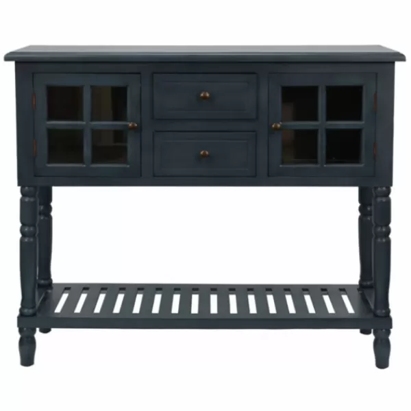 Console Tables-Kirkland's Home Navy Slatted Windowpane Console Table Blue