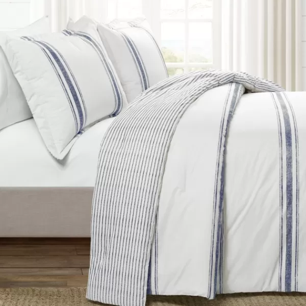 Comforters-Kirkland's Home Navy Stripe 3-Pc. King Comforter Set White/Blue