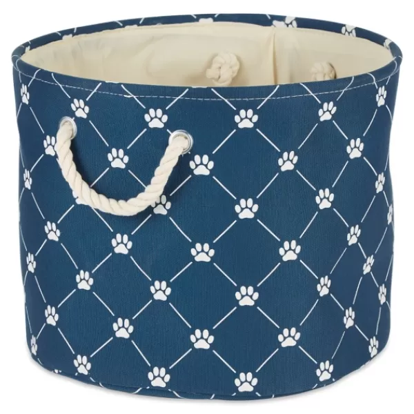 Baskets & Boxes-Kirkland's Home Navy Trellis Paw Print Storage Basket, 18 In. Blue