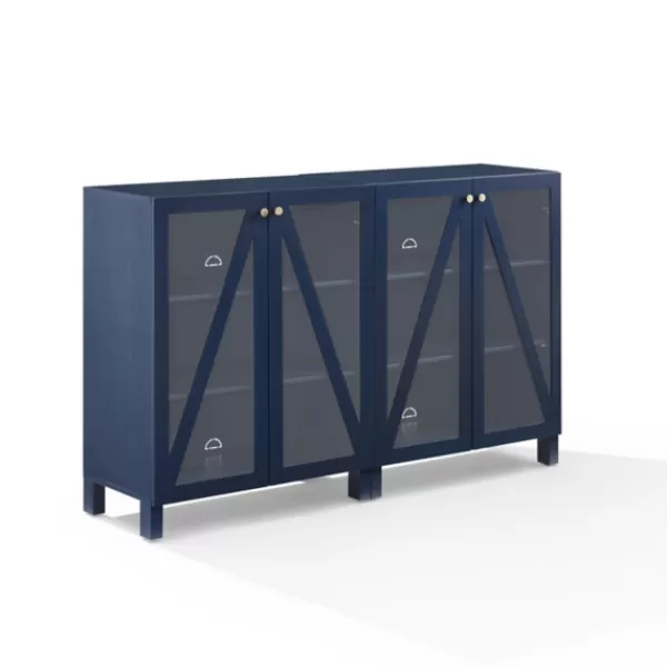 Tv Stands & Media Consoles-Kirkland's Home Navy Triangle 4-Door Wood Media Cabinet Blue