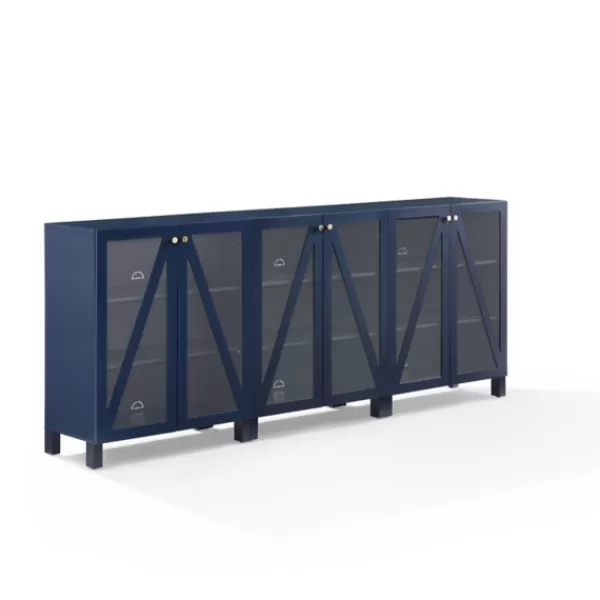 Tv Stands & Media Consoles-Kirkland's Home Navy Triangle 6-Door Wood Media Cabinet Blue