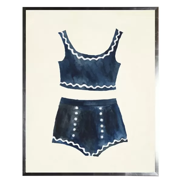 Framed Art-Kirkland's Home Navy Two Piece Bathing Suit Framed Art Print Blue/White