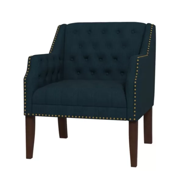 Accent Chairs-Kirkland's Home Navy Upholstered Button Tufted Accent Chair Blue