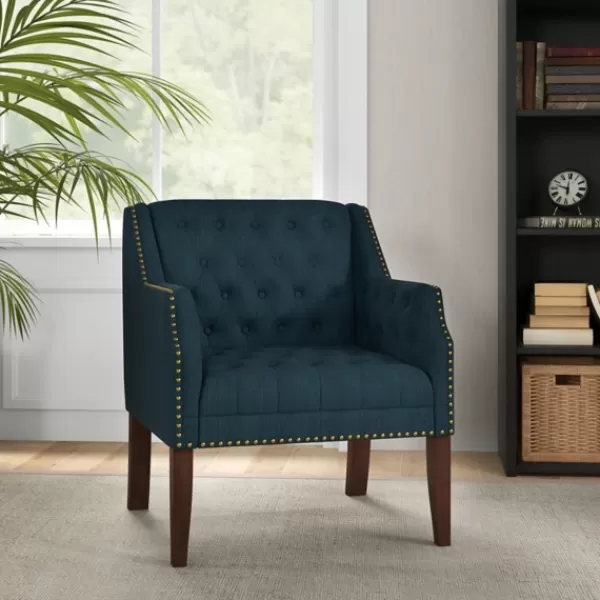 Accent Chairs-Kirkland's Home Navy Upholstered Button Tufted Accent Chair Blue