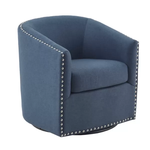 Accent Chairs-Kirkland's Home Navy Upholstered Nailhead Swivel Accent Chair Blue