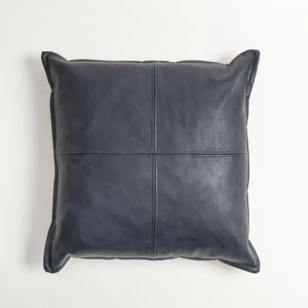 Pillows-Kirkland's Home Navy Vegan Leather Throw Pillow Blue