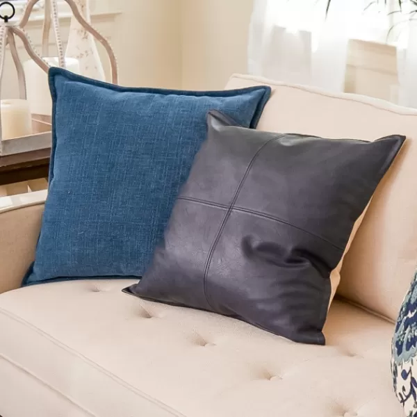 Pillows-Kirkland's Home Navy Vegan Leather Throw Pillow Blue