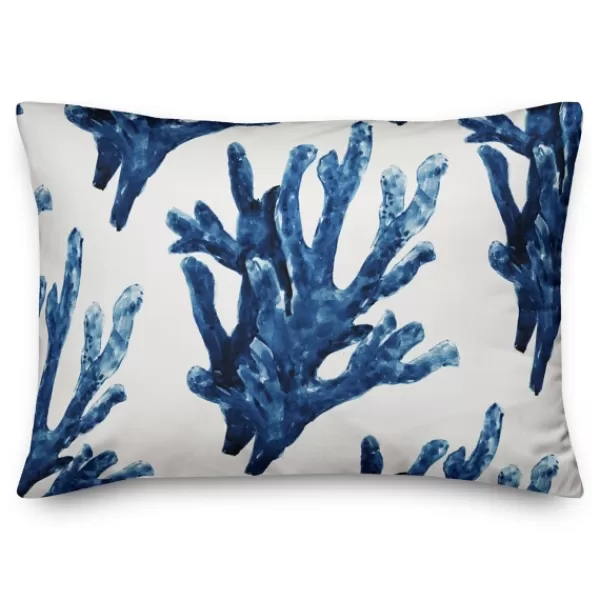 Pillows-Kirkland's Home Navy Watercolor Coral Pillow Blue