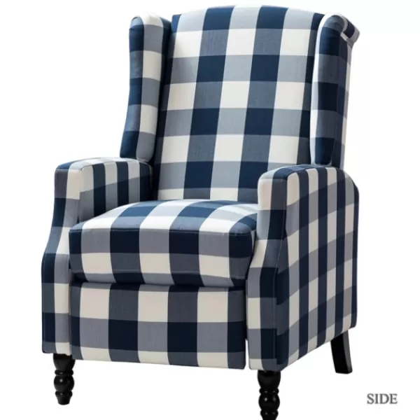 Accent Chairs-Kirkland's Home Navy Windowpane Plaid Recliner Blue/White