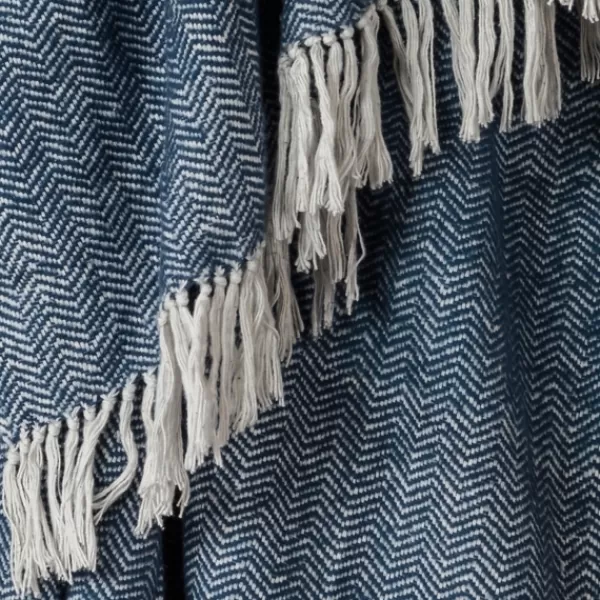 Blankets & Throws-Kirkland's Home Navy With White Herringbone Woven Throw Blanket Blue