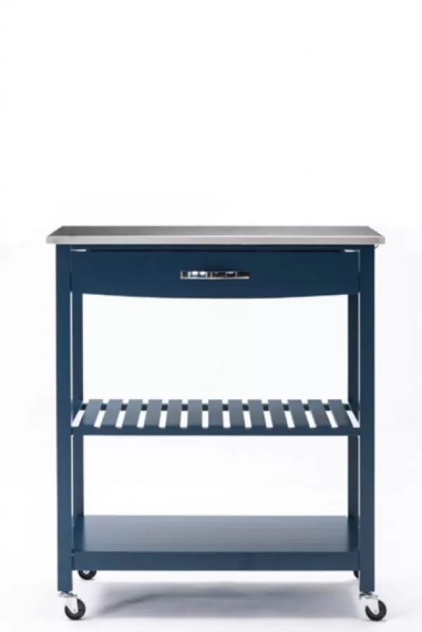 Kitchen Islands & Bar Carts-Kirkland's Home Navy Wood And Stainless Steel Top Kitchen Cart Blue