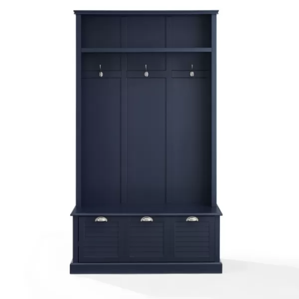 Entryway Furniture-Kirkland's Home Navy Wood Storage Bench Hall Tree Blue