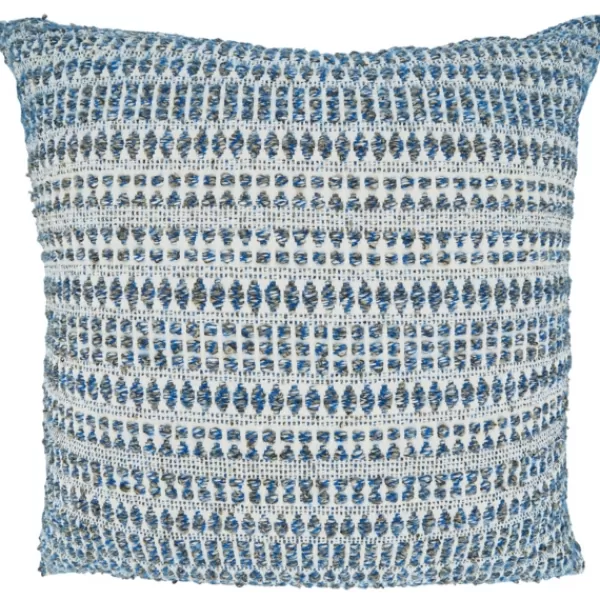 Pillows-Kirkland's Home Navy Woven Lines Cotton Pillow, 22 In. Blue/Ivory