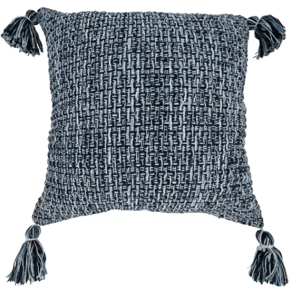 Pillows-Kirkland's Home Navy Woven Texture Tassels Throw Pillow Blue/White