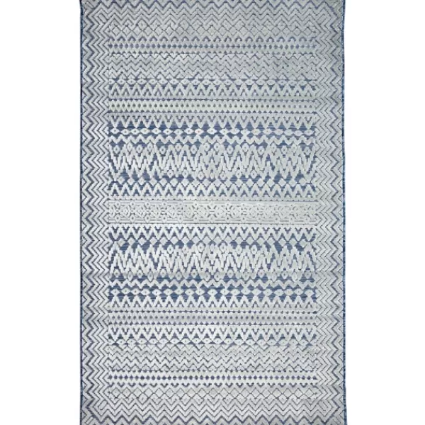 Outdoor Rugs-Kirkland's Home Navy Zig-Zag Ezra Indoor/Outdoor Area Rug, 4X7 Blue/White