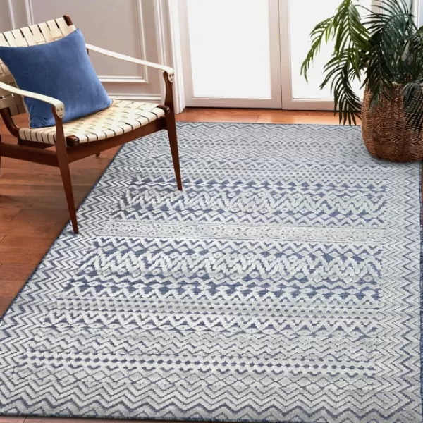 Outdoor Rugs-Kirkland's Home Navy Zig-Zag Ezra Indoor/Outdoor Area Rug, 4X7 Blue/White