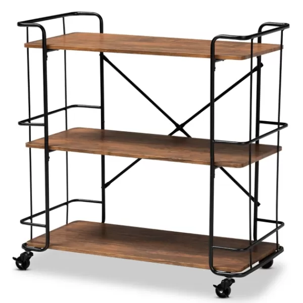 Kitchen Islands & Bar Carts-Kirkland's Home Nellie Walnut 3-Tier Mobile Bar Cart