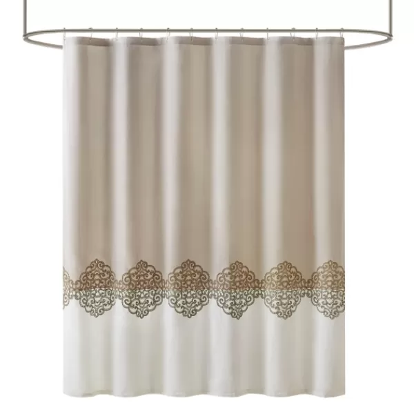 Shower Curtains-Kirkland's Home Neutral Block Embroidered Shower Curtain Brown/Ivory