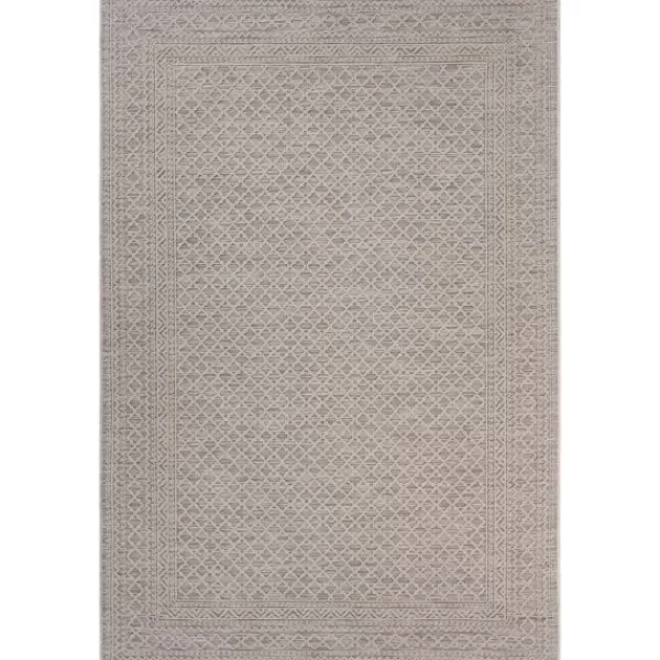 Outdoor Rugs-Kirkland's Home Neutral Bordered Lattice Outdoor Area Rug, 5X7 Gray